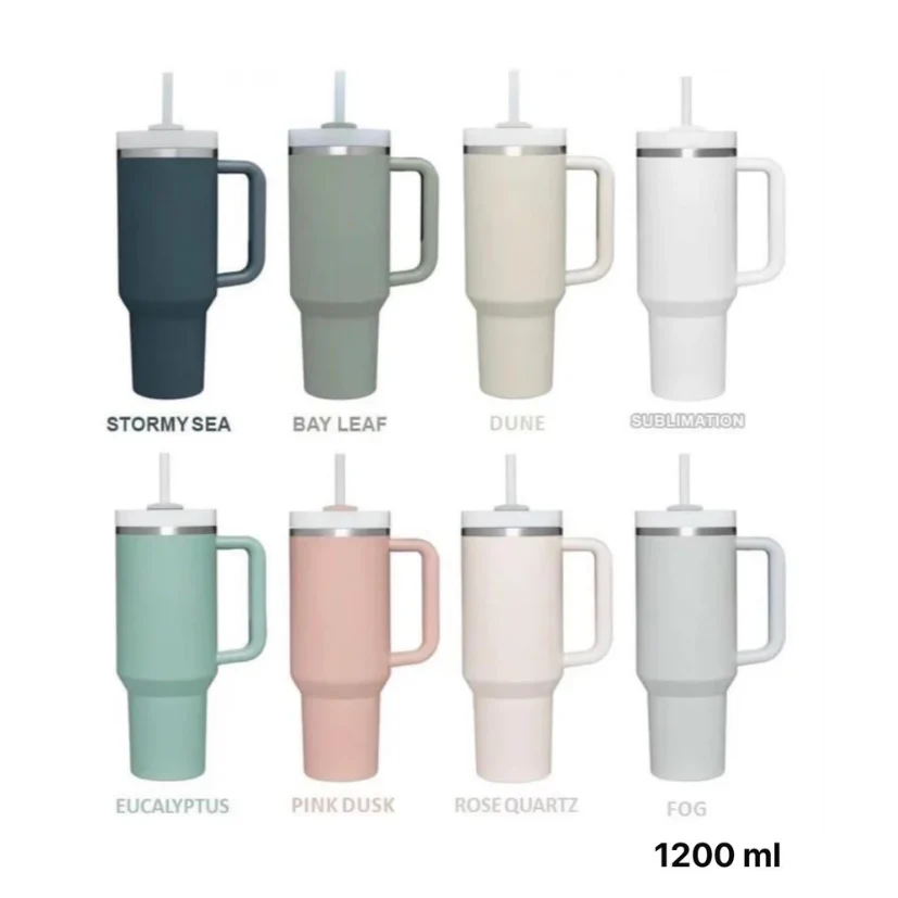 Stainless Steel Insulated Travel Mug - Tumbler with Straw & Handle - 1.2L - Image 2