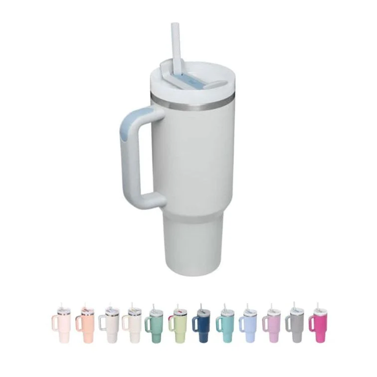 Stainless Steel Insulated Travel Mug - Tumbler with Straw & Handle - 1.2L - Image 3