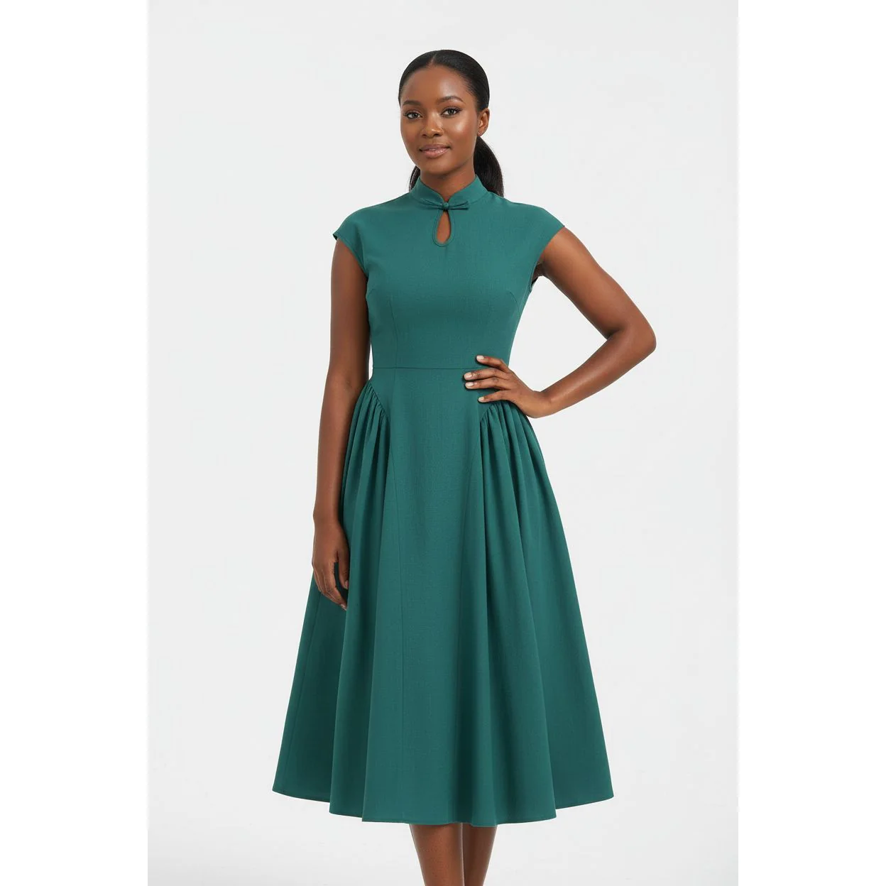 Collar Buttoned Chinese Style Maxi Dress