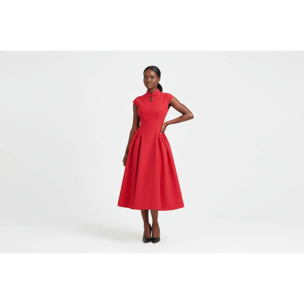 Collar Buttoned Chinese Style Maxi Dress - Image 2
