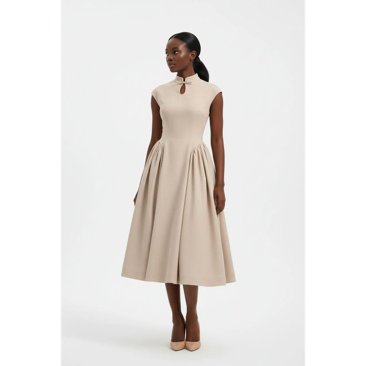 Collar Buttoned Chinese Style Maxi Dress - Image 3