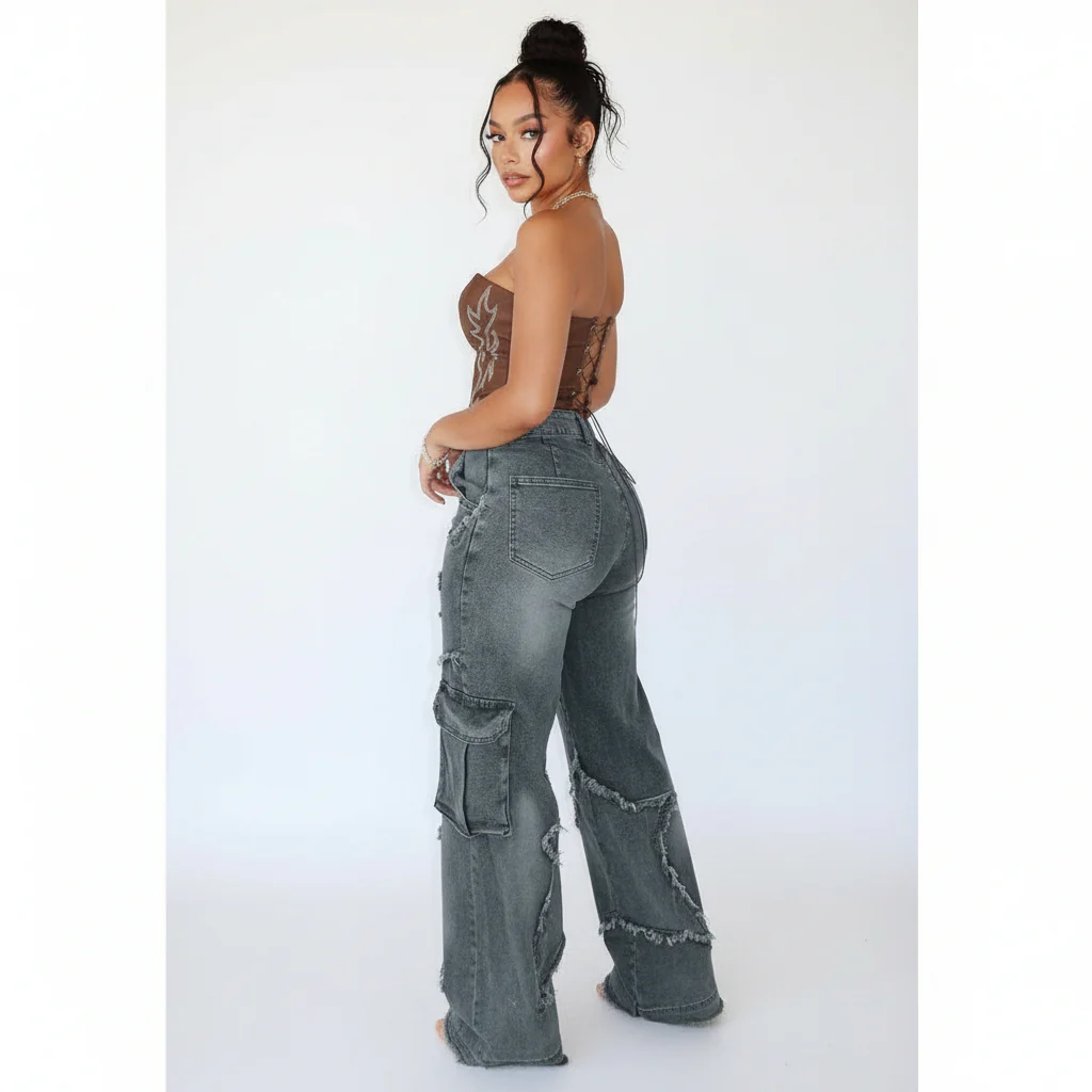 Start Printed Bell Bottom Denim Trouser - Image 2