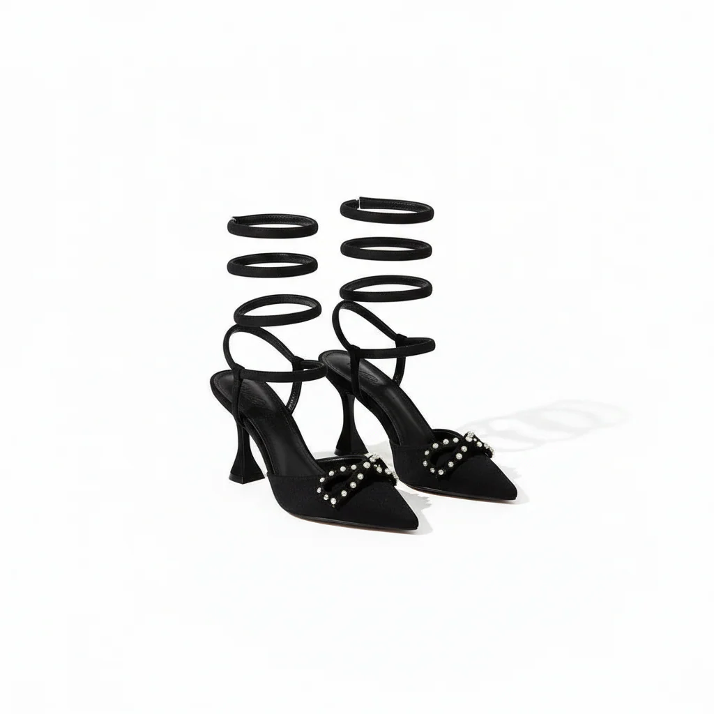 Stone Pattern Pointed Toe High Heels - Image 3