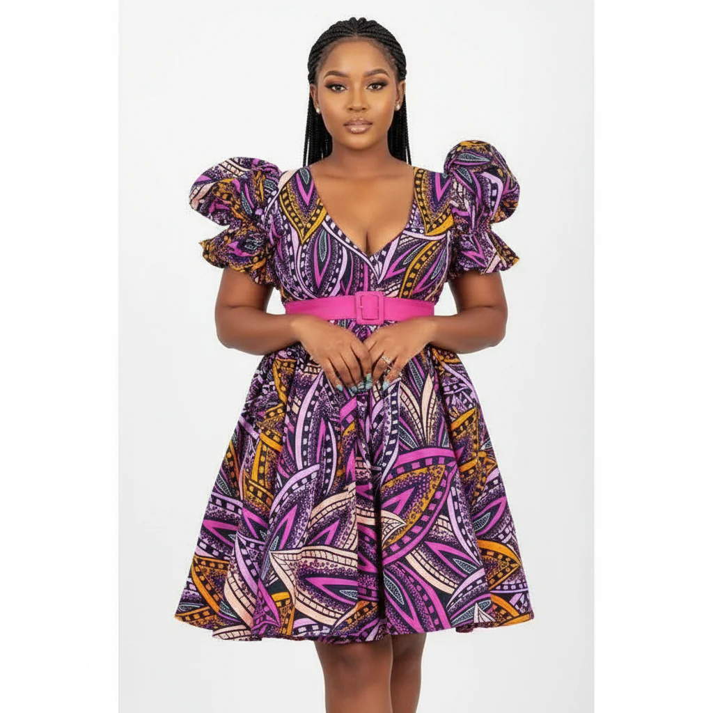 African Print Flare Midi Dress. - Image 2