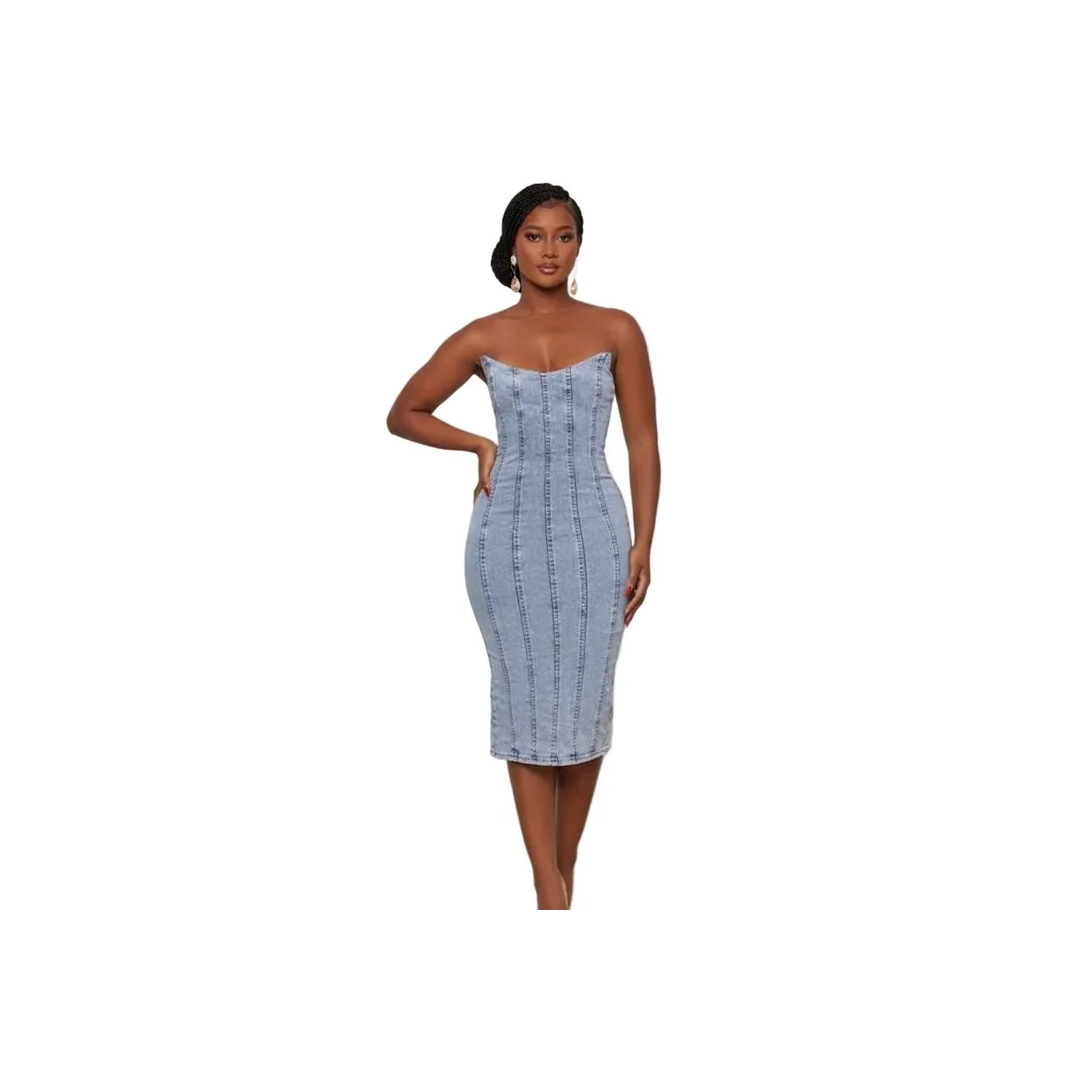 Strapless Denim Bodycon Dress - Image 2