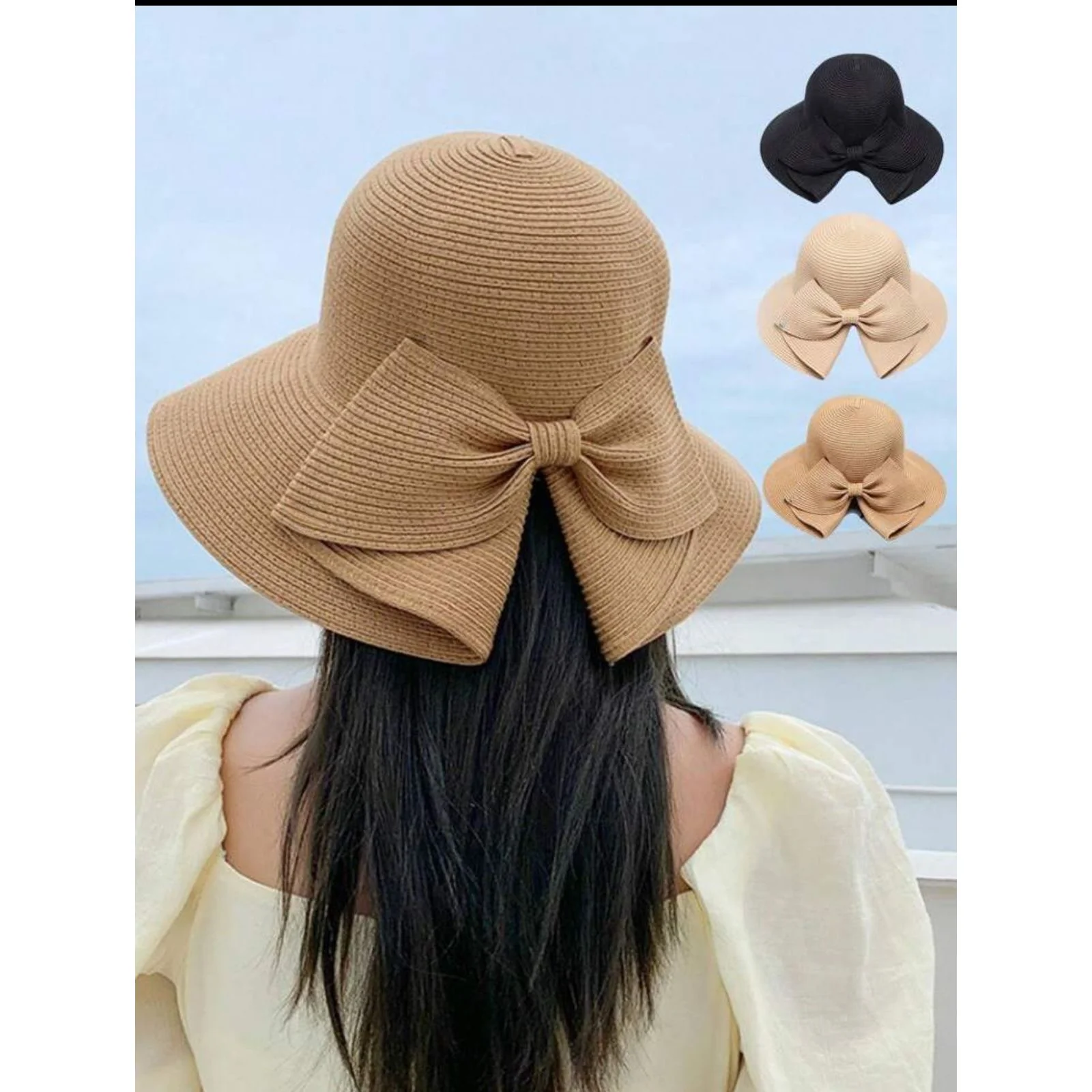 Straw Hat With Bowknot & Wide Brim Hat - Image 6