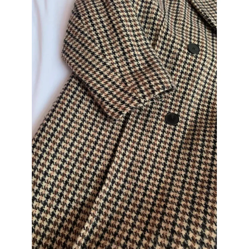 Street Plaid Solid Patchwork Buckle Turndown Collar Outerwear - Image 5