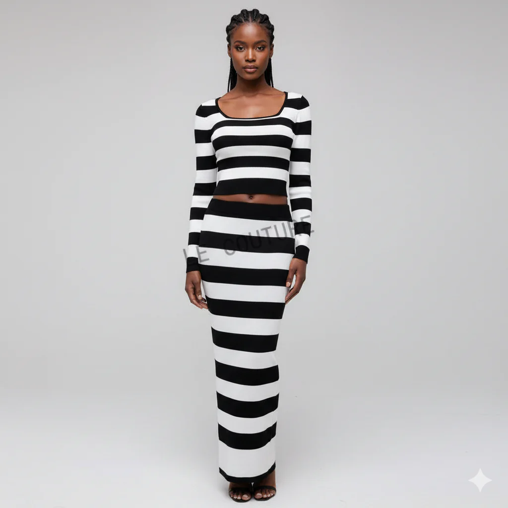Stripe Crop Top and Skirt Set - Image 2