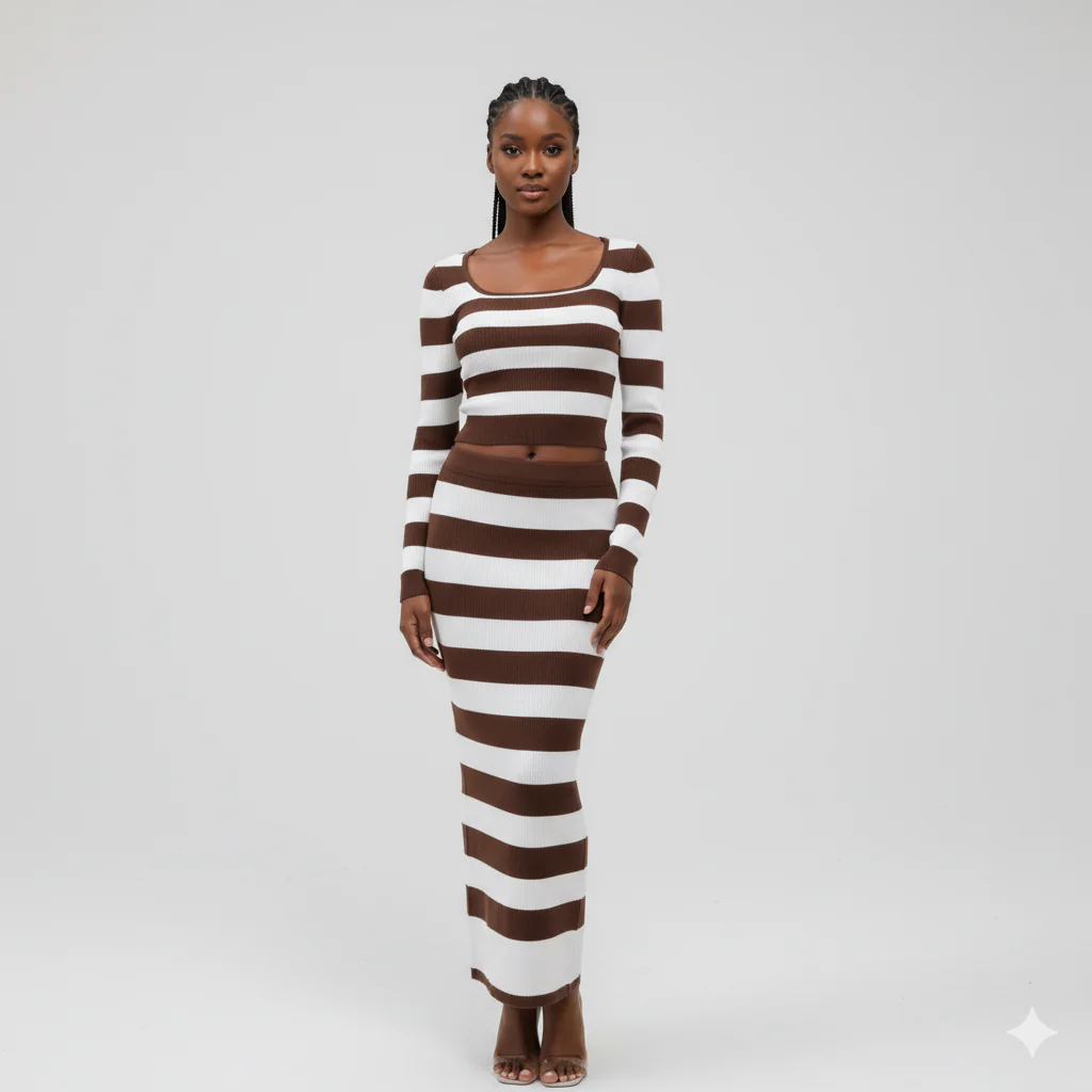 Stripe Crop Top and Skirt Set - Image 3