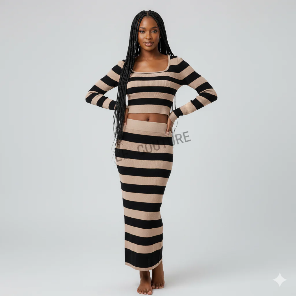 Stripe Crop Top and Skirt Set - Image 4