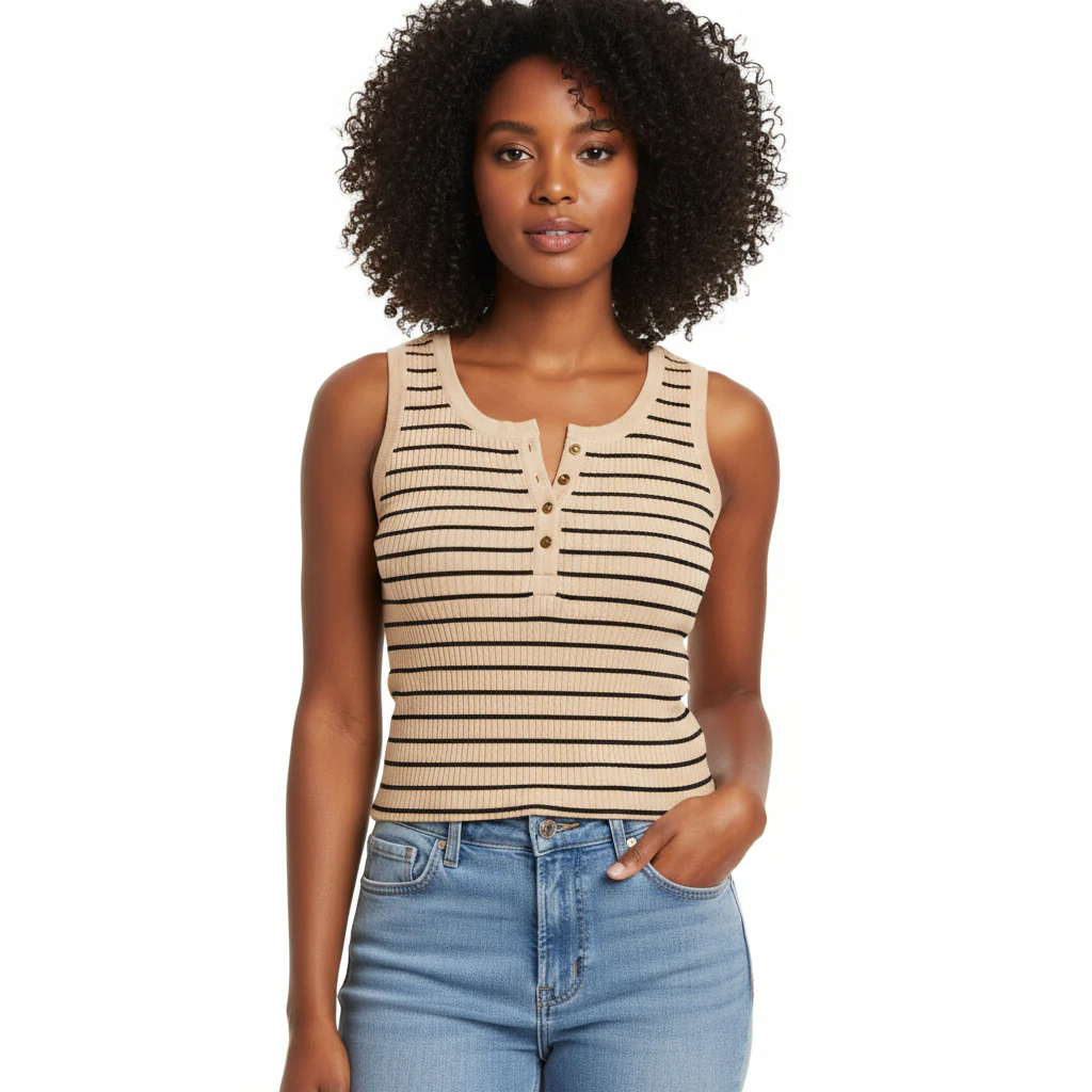 Stripe Seamless Tank V-Neck Top - Image 3