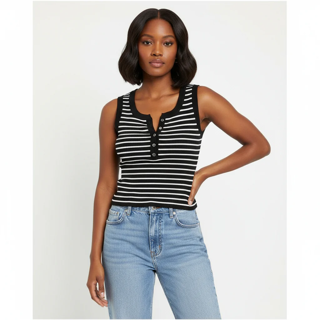 Stripe Seamless Tank V-Neck Top - Image 4