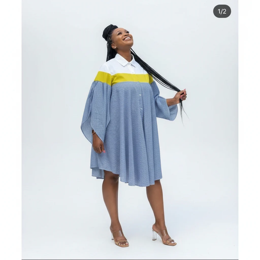Striped Asymmetrical Shirt Dress - Image 2