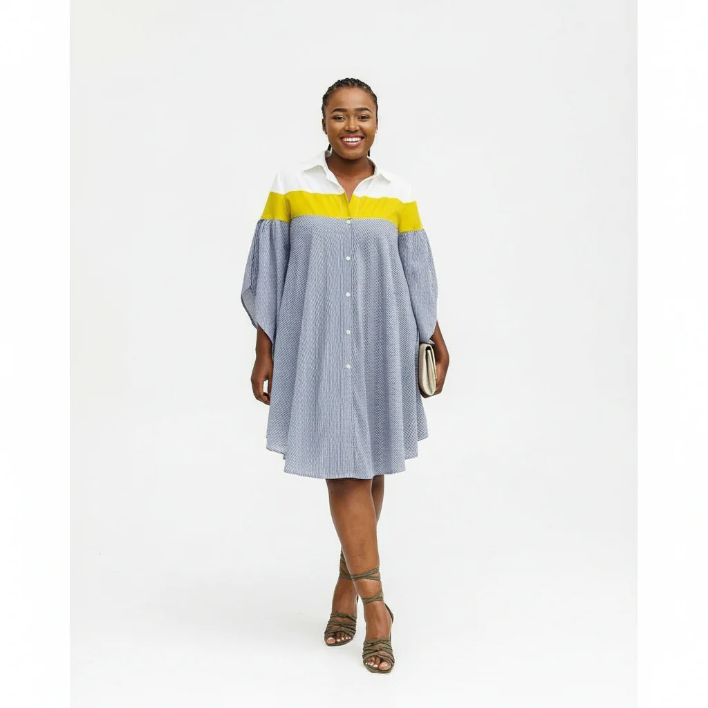 Striped Asymmetrical Shirt Dress - Image 3