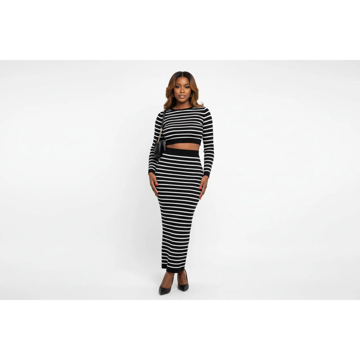 Striped Crop Top and Skirt Set - Image 3
