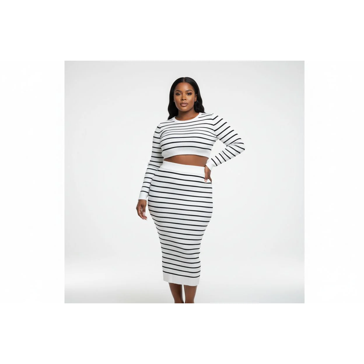 Striped Crop Top and Skirt Set - Image 4