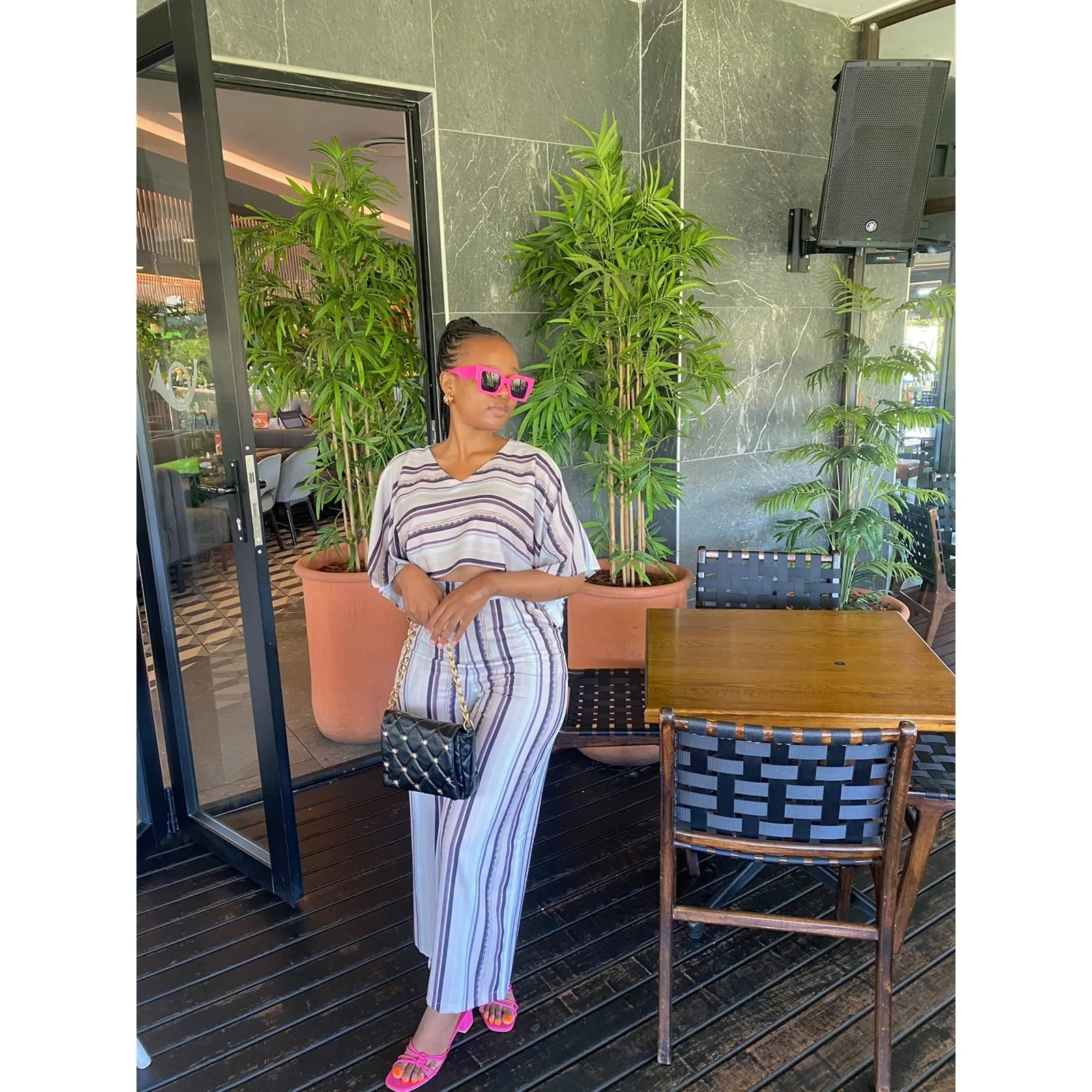 Striped High Waisted Pant and Crop Set - Image 2