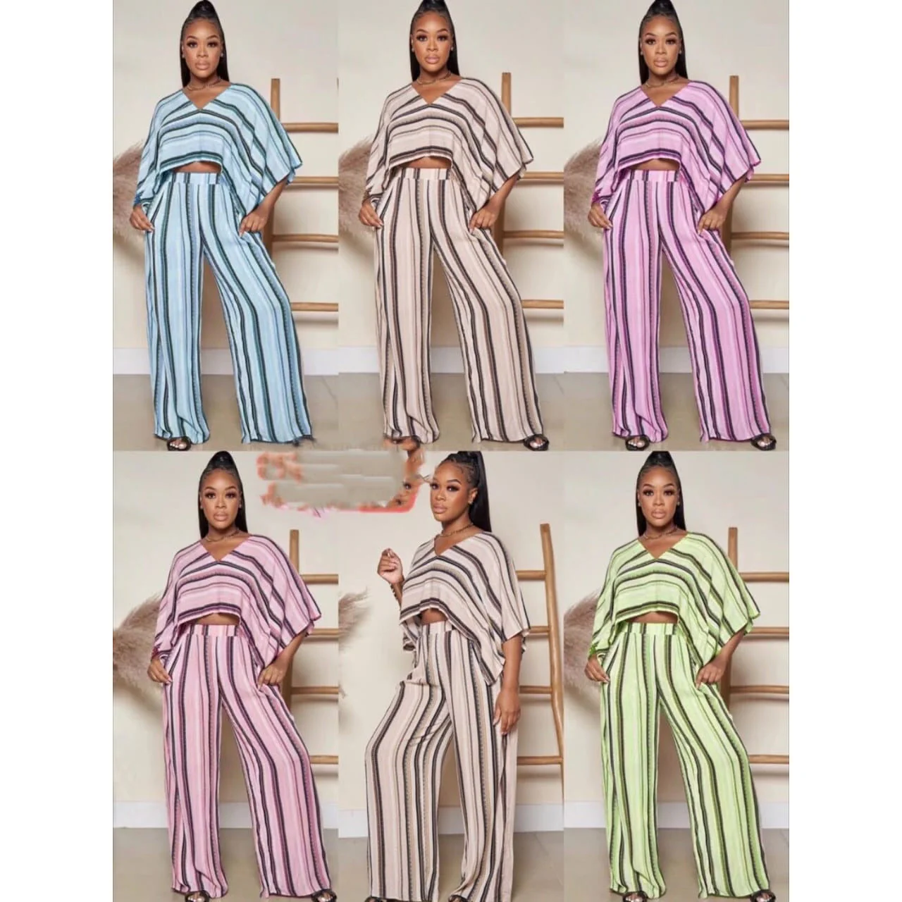Striped High Waisted Pant and Crop Set - Image 6