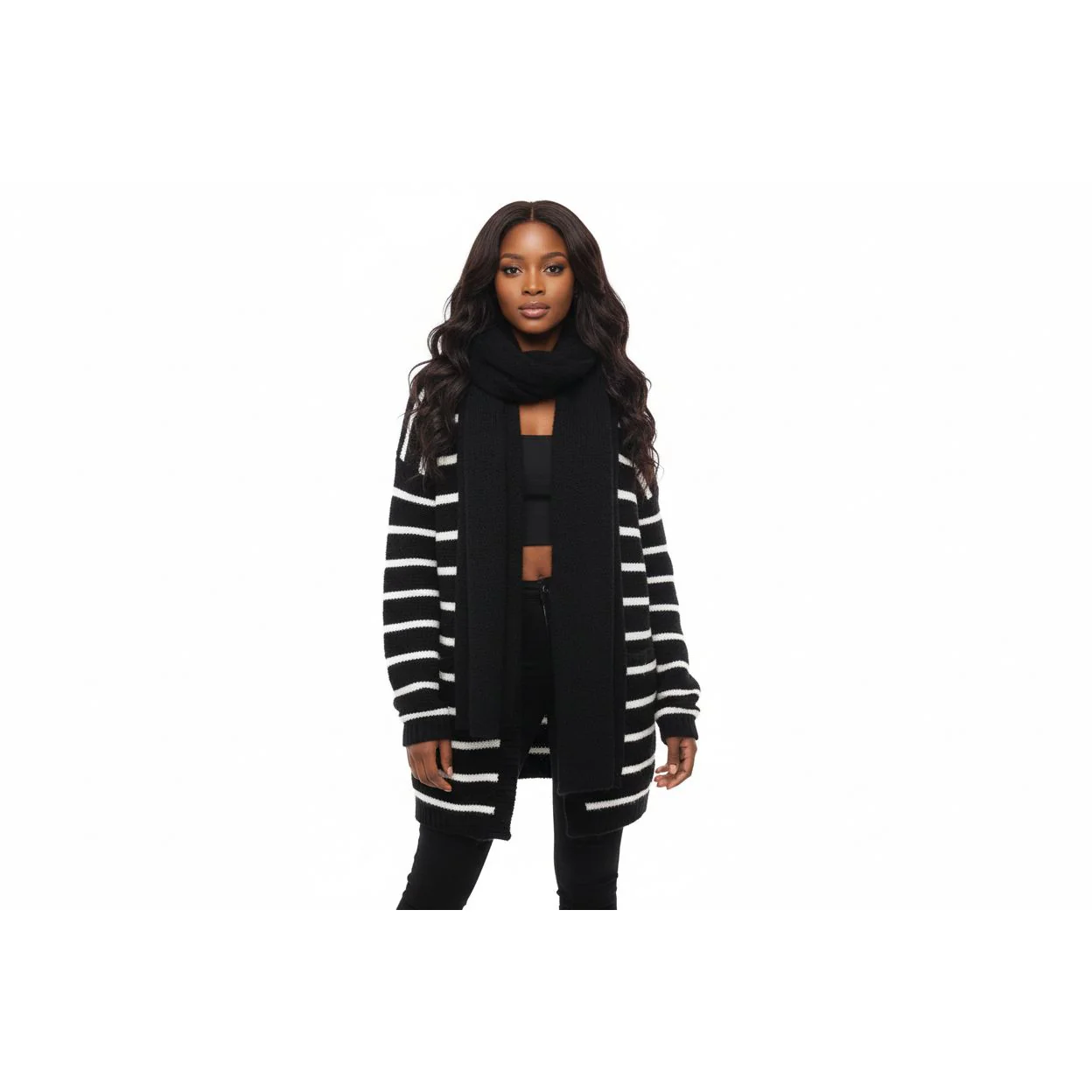 Striped Knitted Jersey and Scarf Set. - Image 3