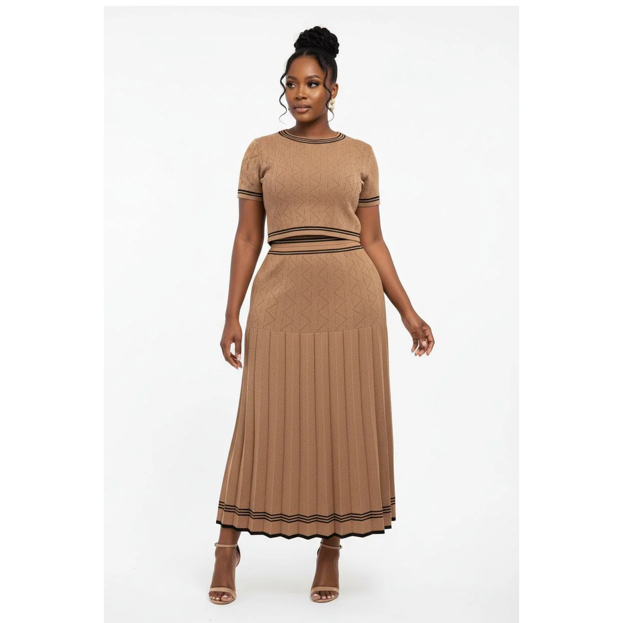 Striped Knitted Midi Skirt & Short-Sleeve Top - Image 2