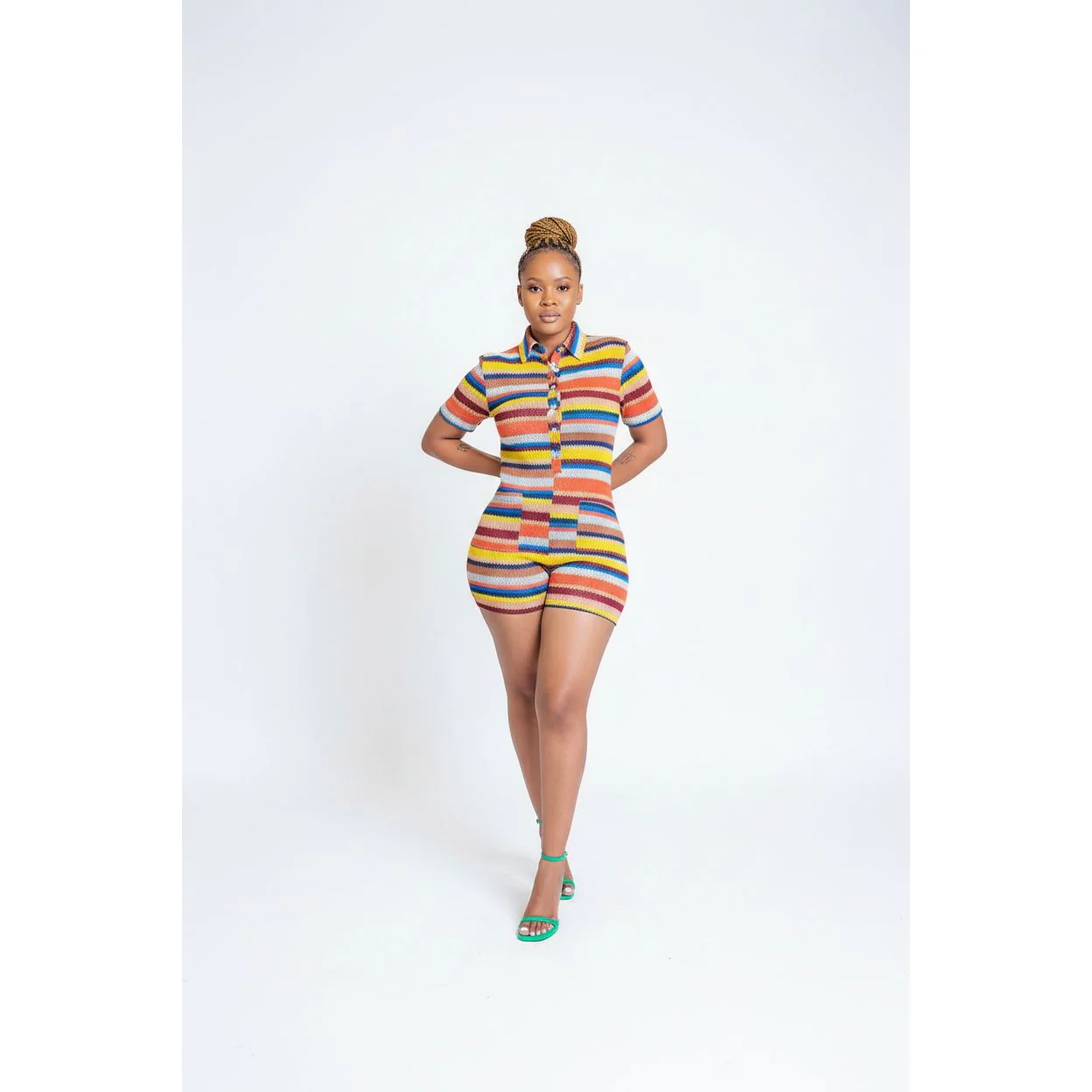 Striped Knitted Short Jumpsuit