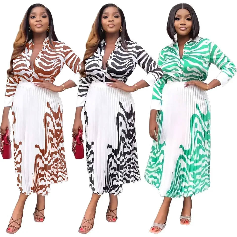 Dashiki Print Pleated Skirt and Shirt Set - Image 9