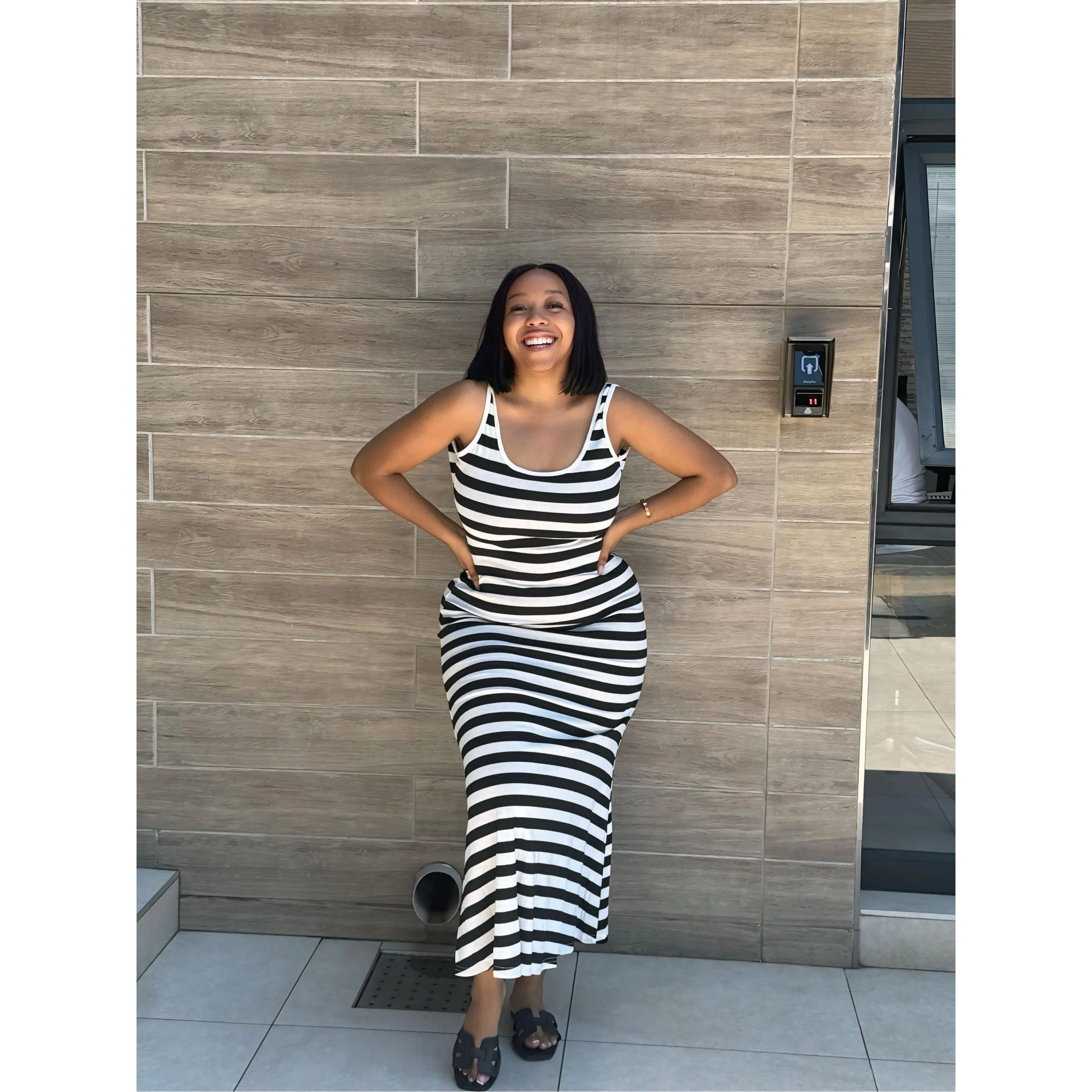 Striped Print Sleeveless Long Bodycon Dress. - Image 6