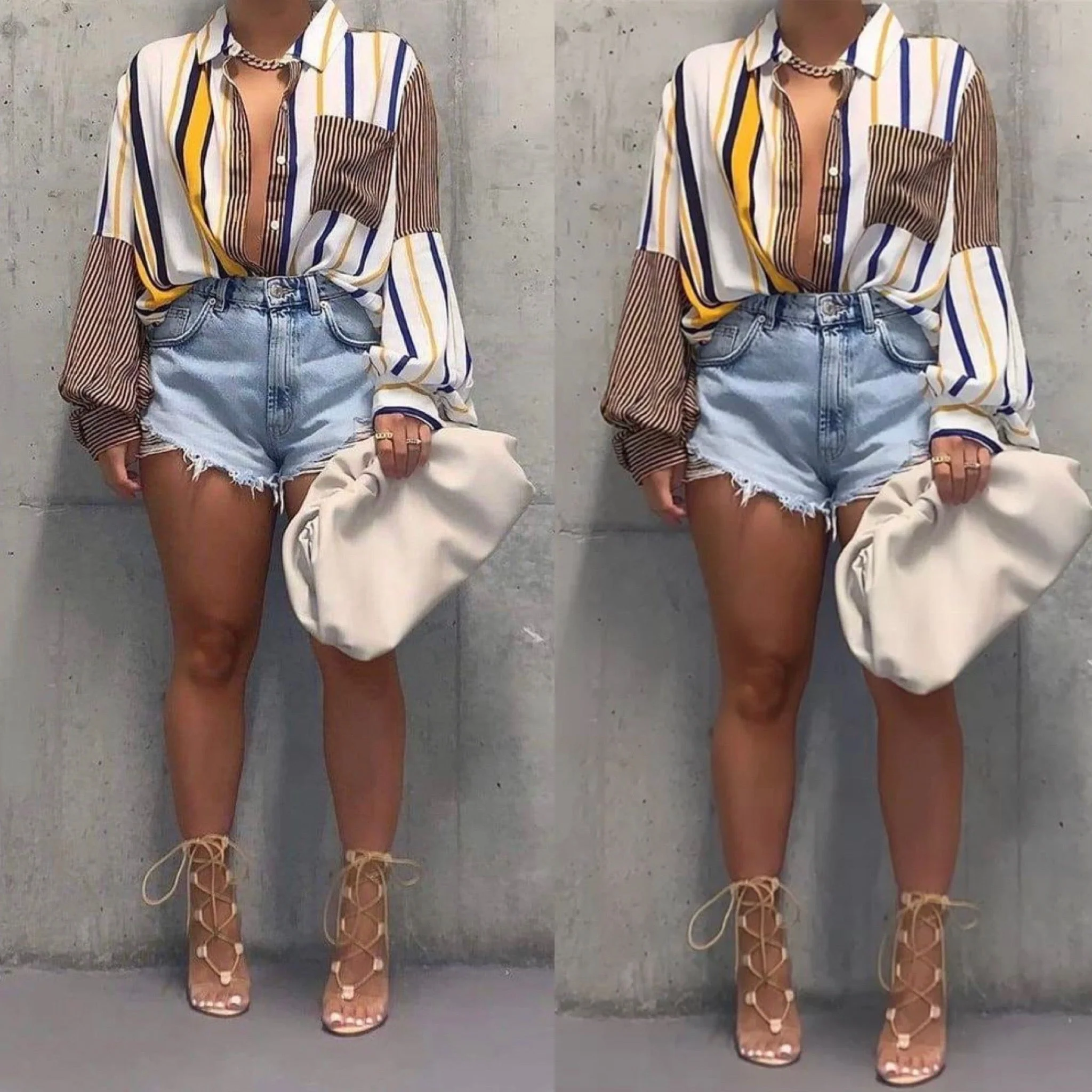 Striped Turndown Collar Long Sleeve Print Shirt - Image 5
