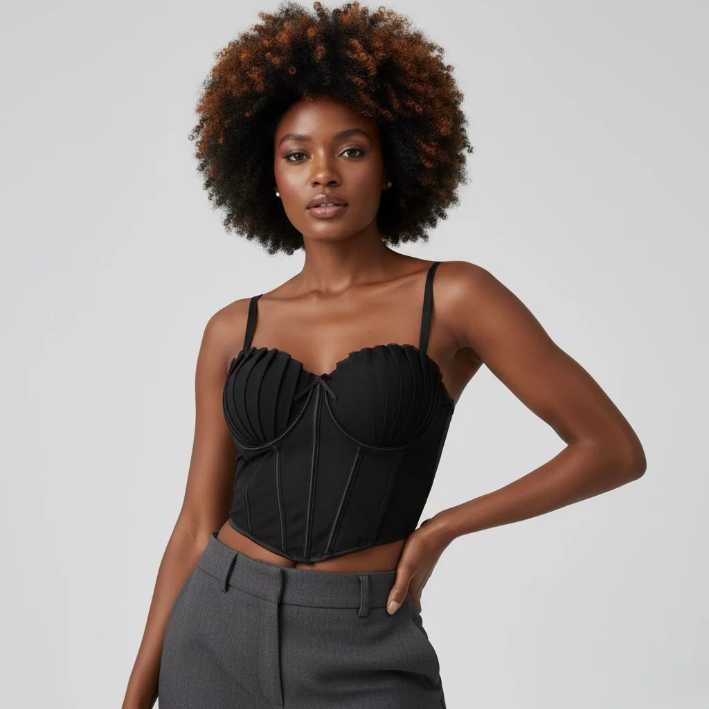 Structured Satin Corset Top with Spaghetti Straps
