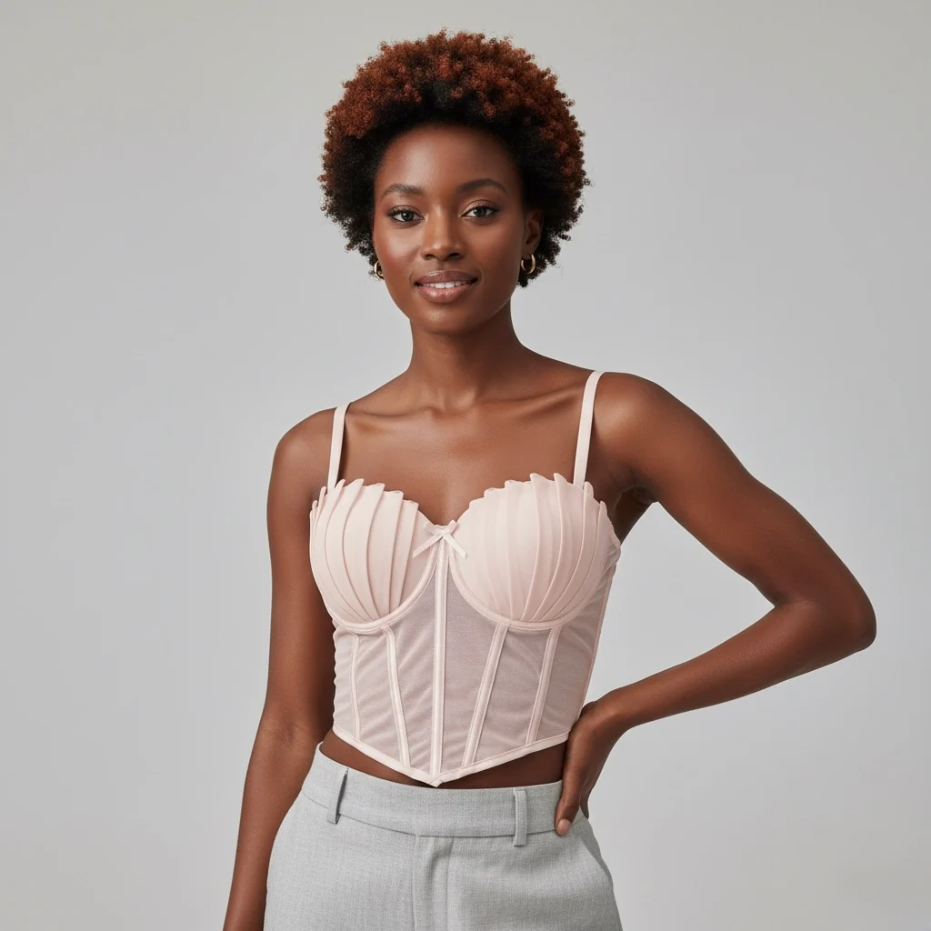 Structured Satin Corset Top with Spaghetti Straps - Image 2