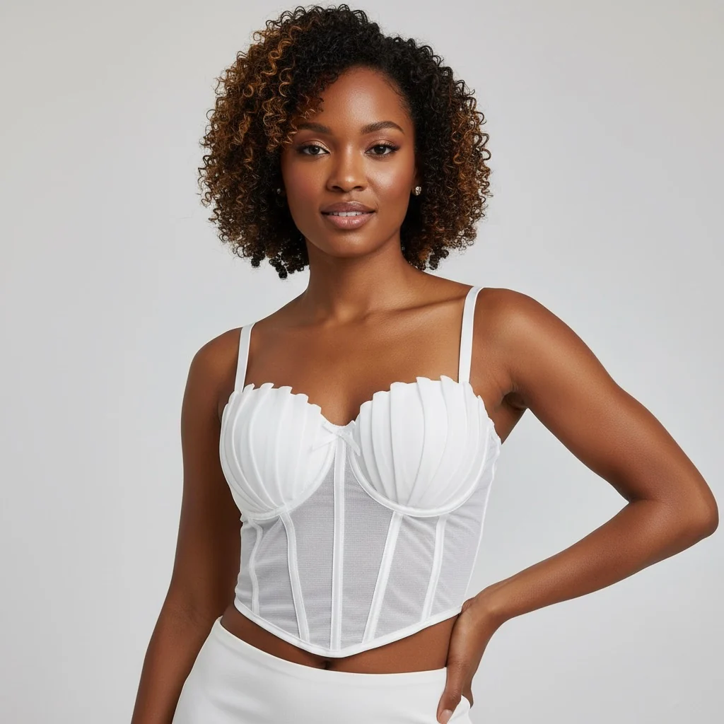 Structured Satin Corset Top with Spaghetti Straps - Image 3