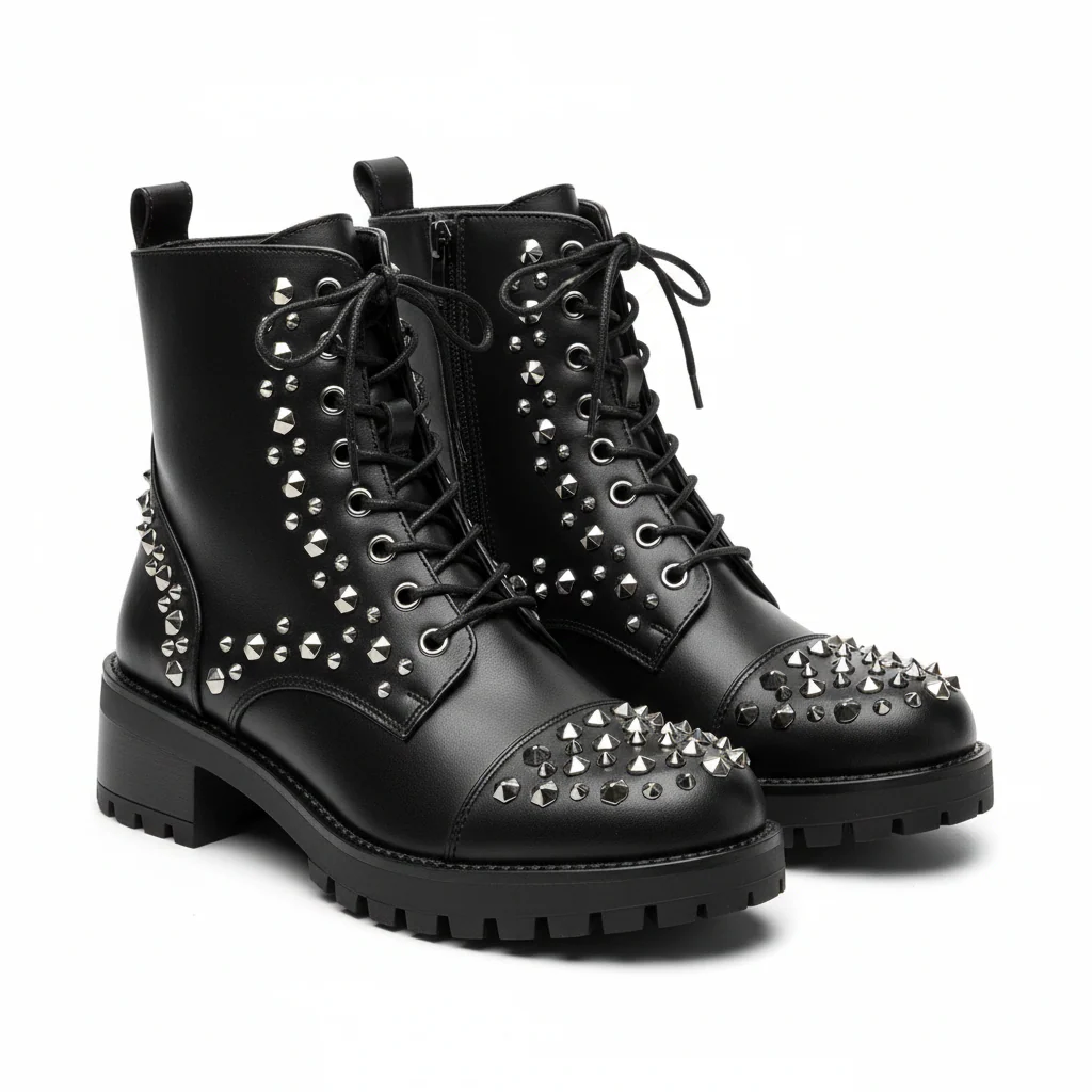 Studded Lace Up Ankle Boots