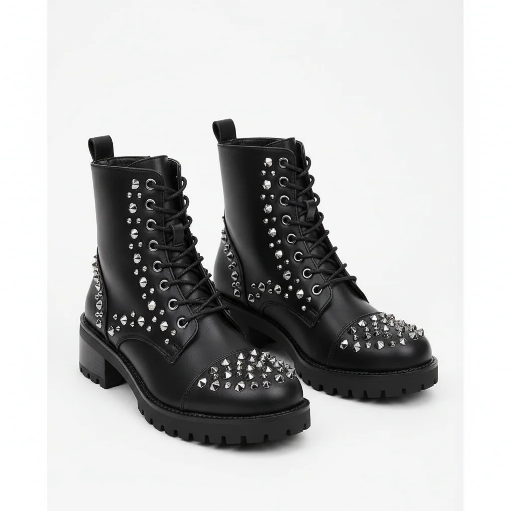 Studded Lace Up Ankle Boots - Image 2