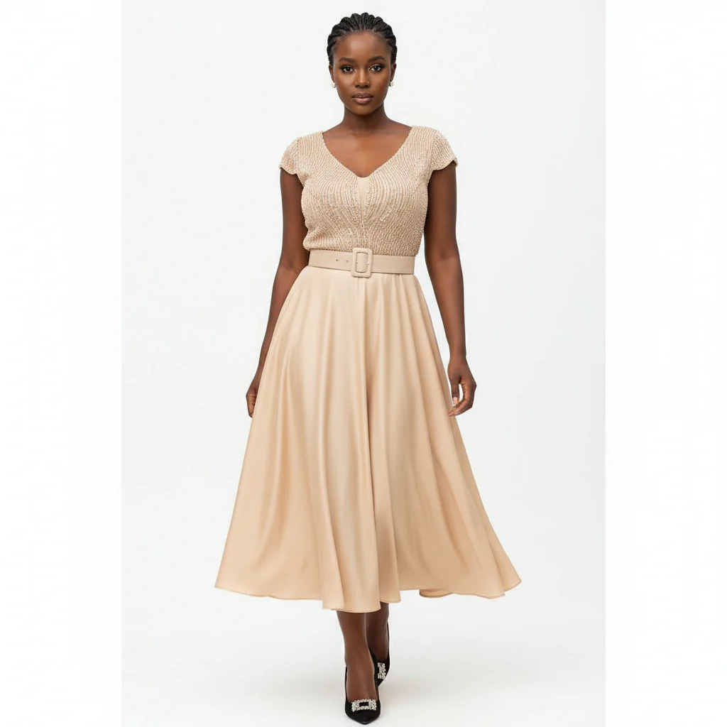 Stylish Sequins Bridesmaid Gown With A V-neck Design Dress - Image 3
