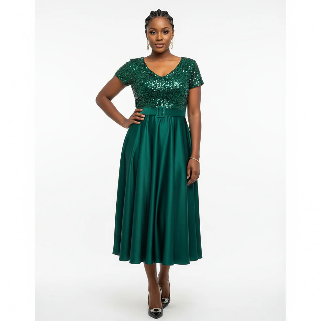 Stylish Sequins Bridesmaid Gown With A V-neck Design Dress - Image 4