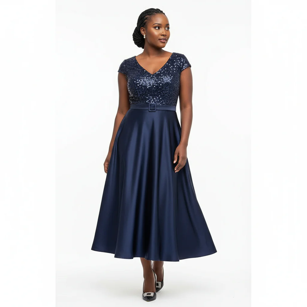 Stylish Sequins Bridesmaid Gown With A V-neck Design Dress - Image 5