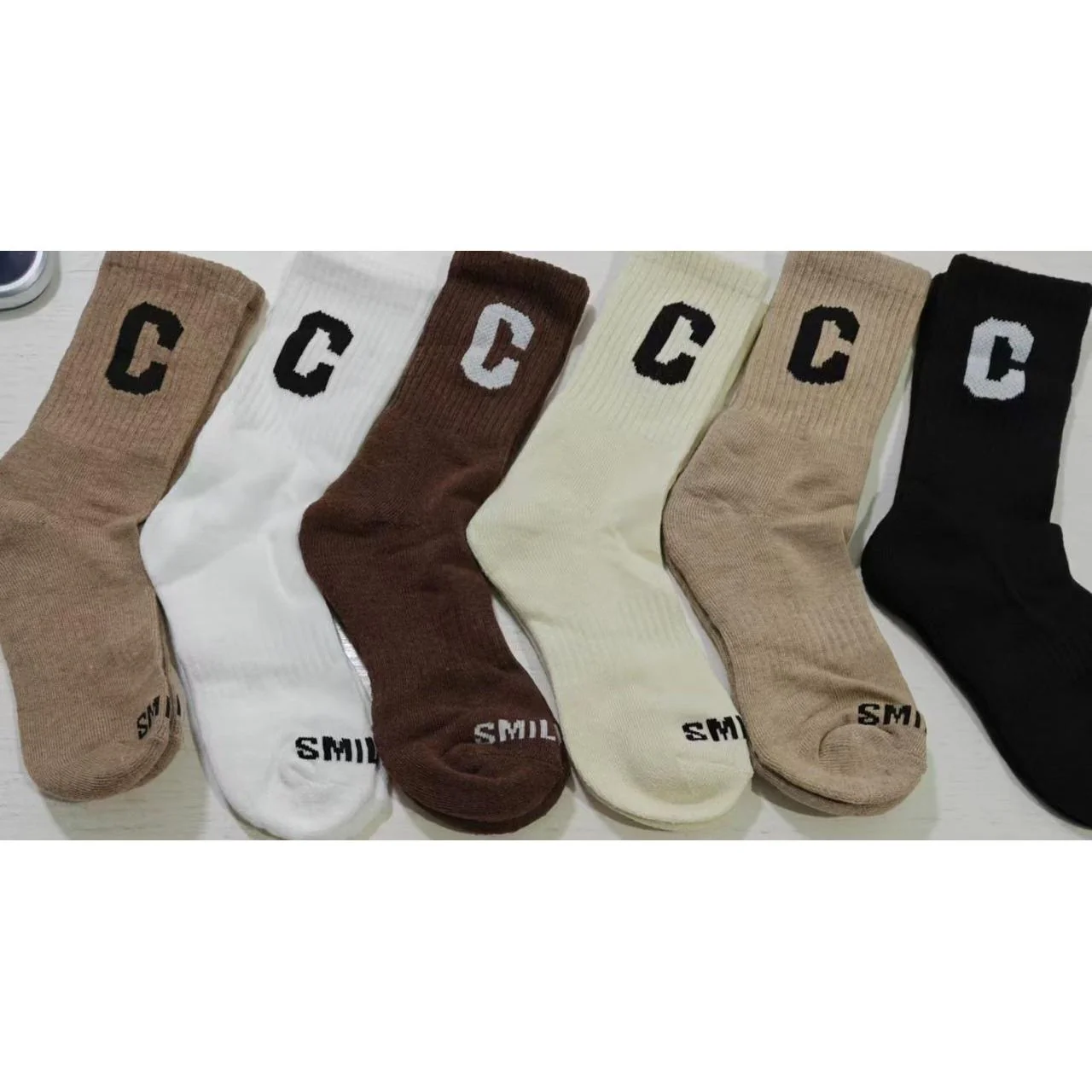 Stylish Crew Socks With Letter 'C' and "SMILE" text - Image 5