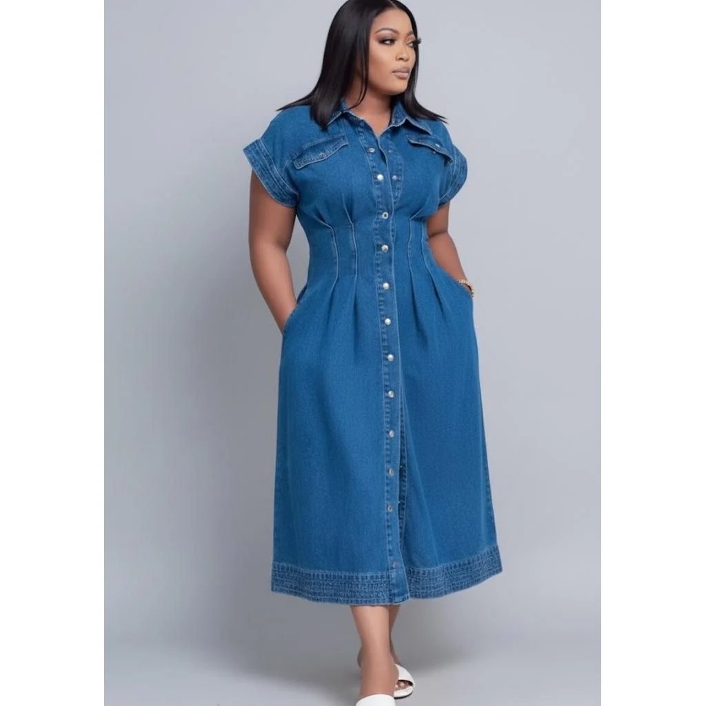 Stylish Denim Button Down Bodycon Dress