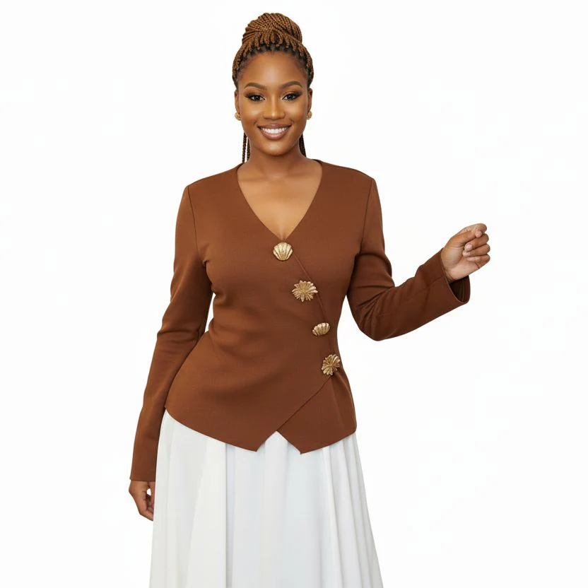 Stylish V-neck Cardigan Blouse Top - Image 2