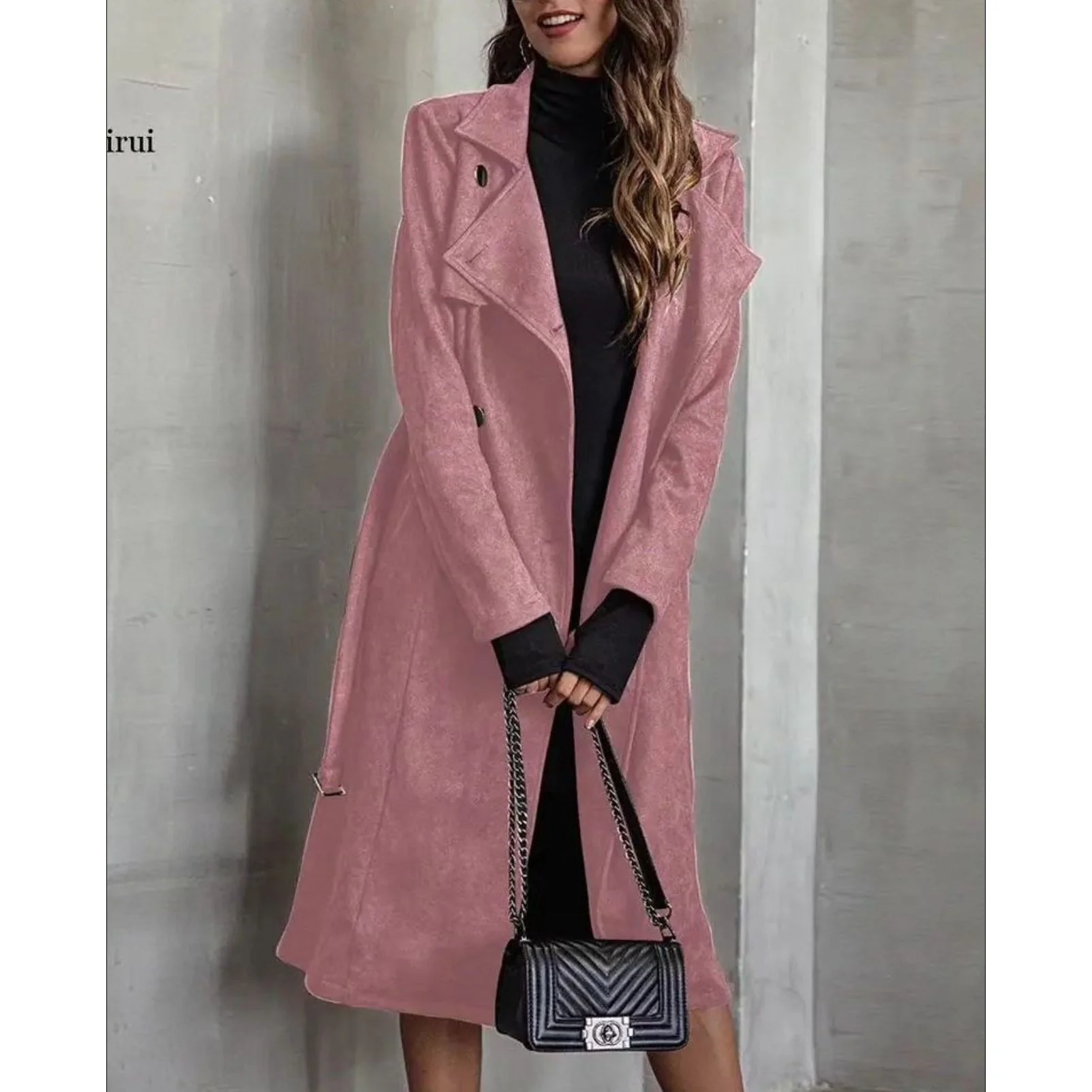 Suede Long Double Breasted Coat - Image 2