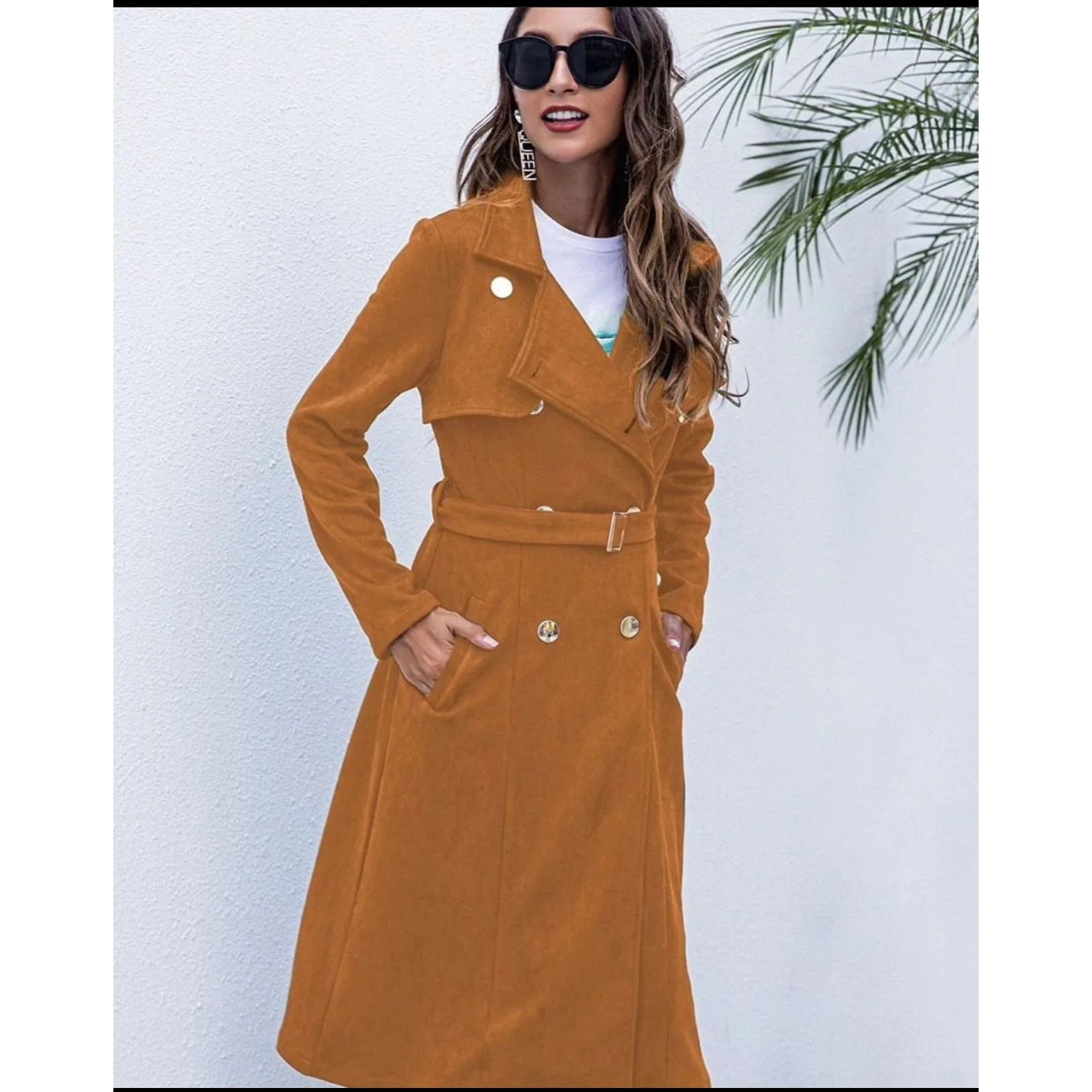 Suede Long Double Breasted Coat - Image 3