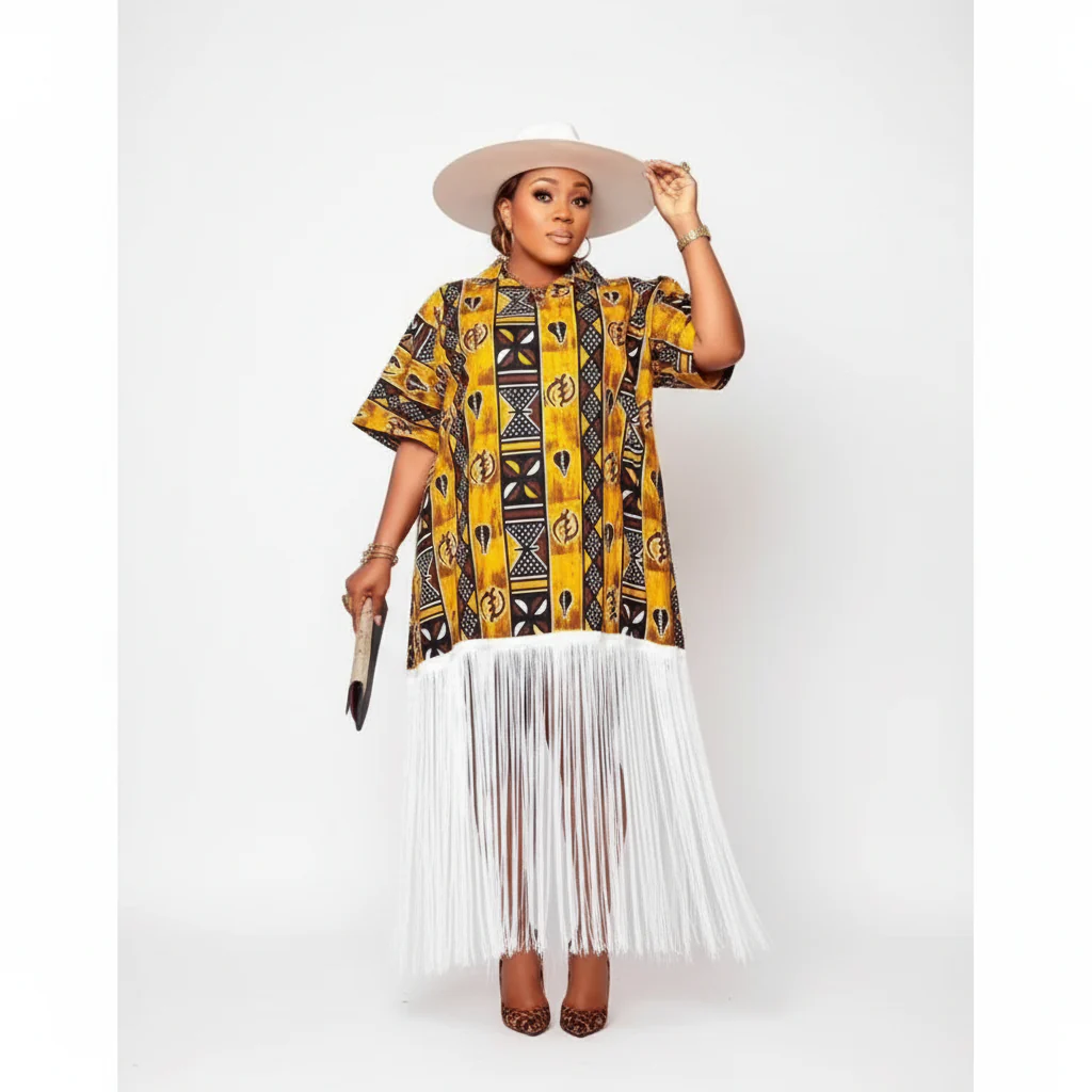 Summer Ankara Printed Long Tasseled Dress