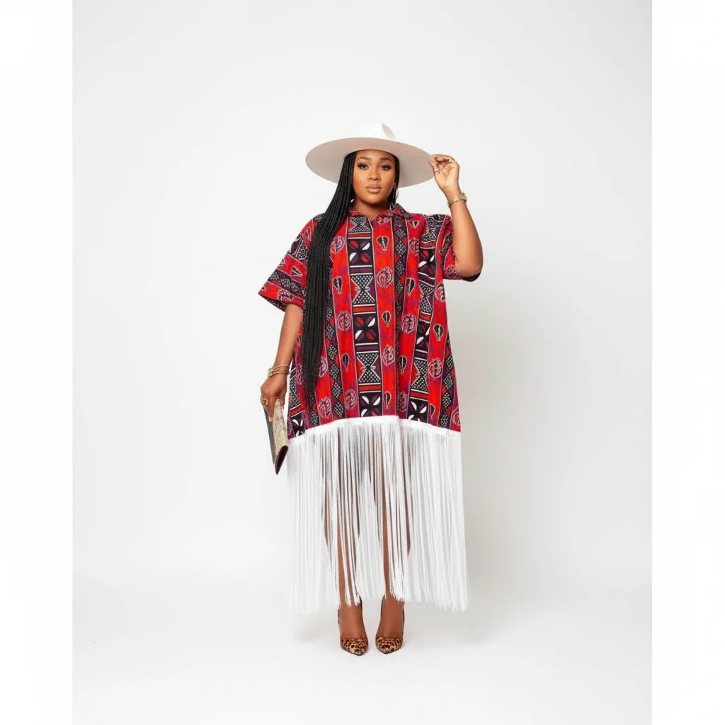 Summer Ankara Printed Long Tasseled Dress - Image 2