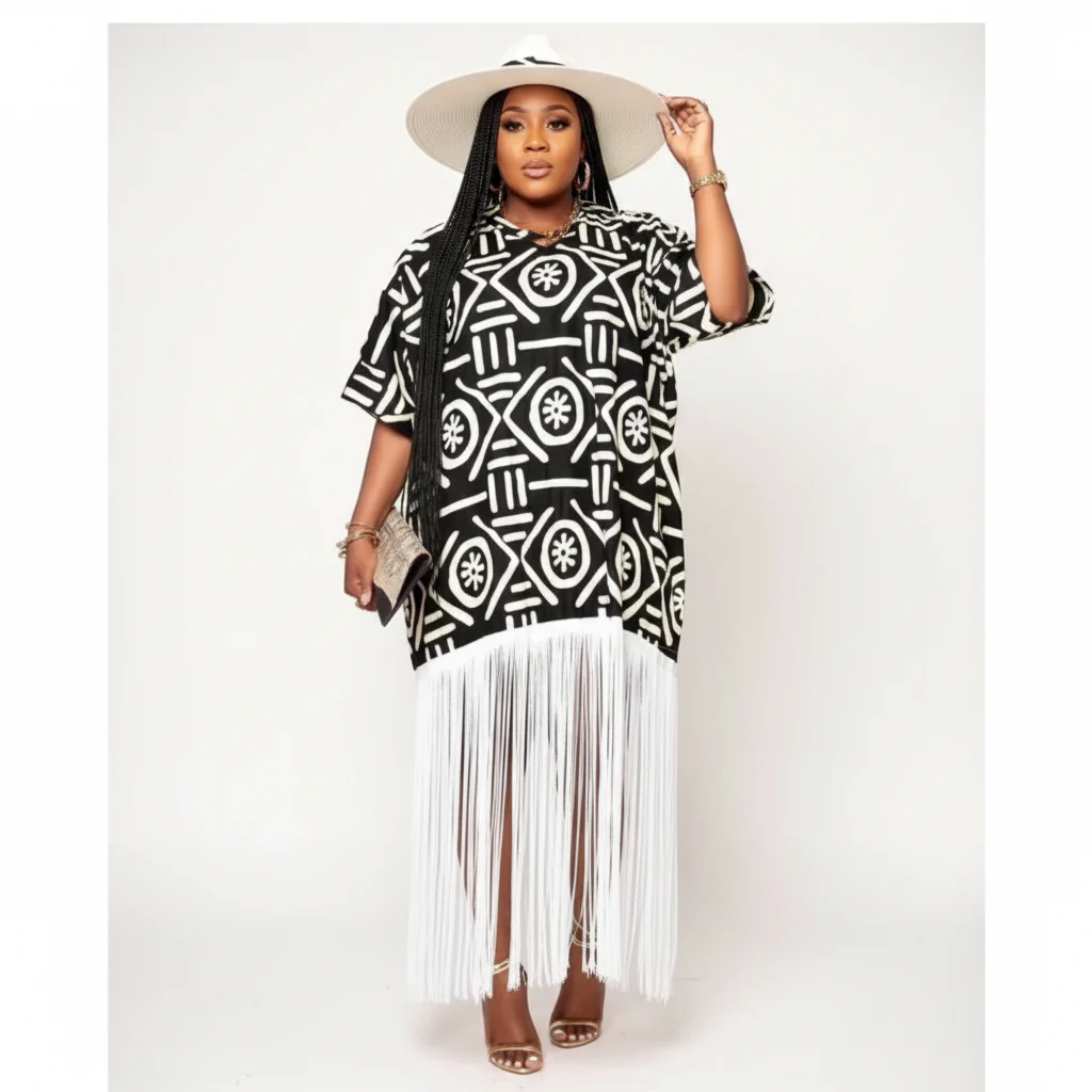 Summer Ankara Printed Long Tasseled Dress - Image 3