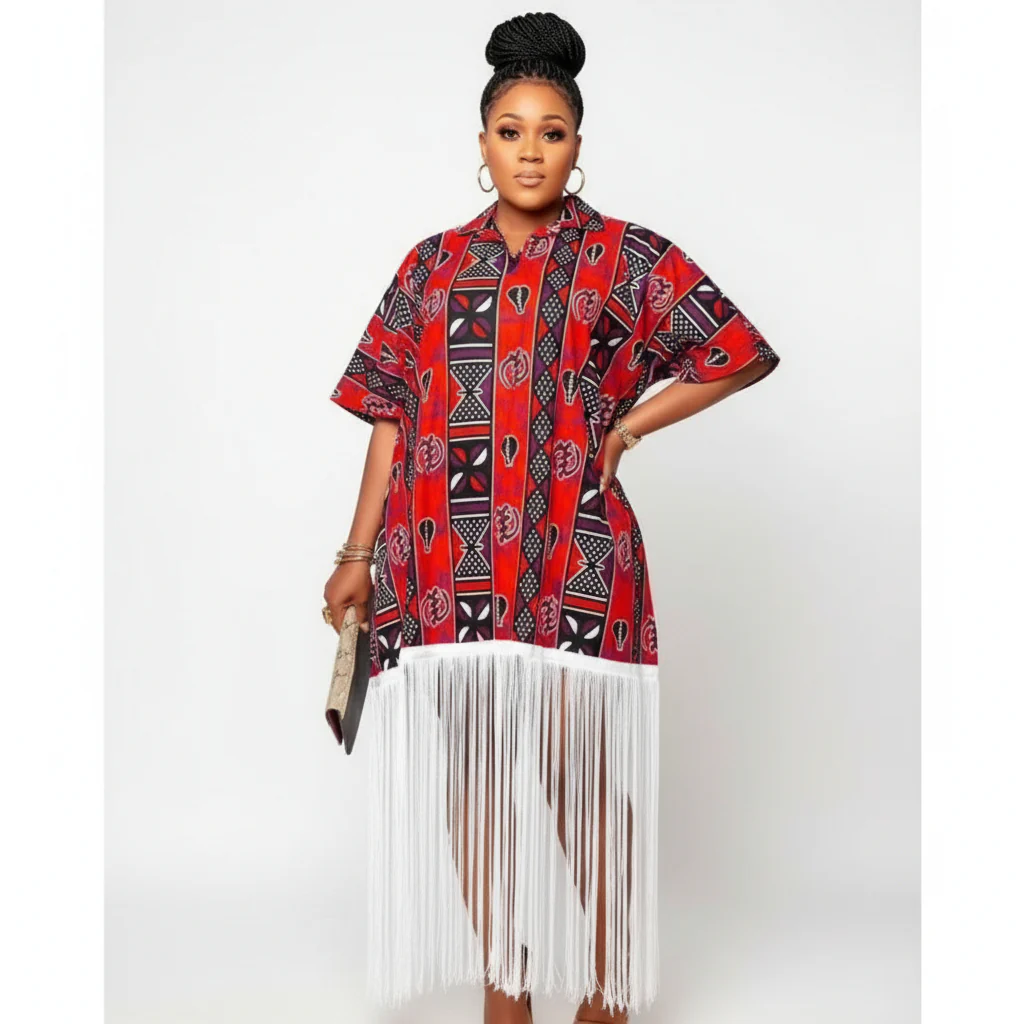 Summer Ankara Printed Long Tasseled Dress - Image 5