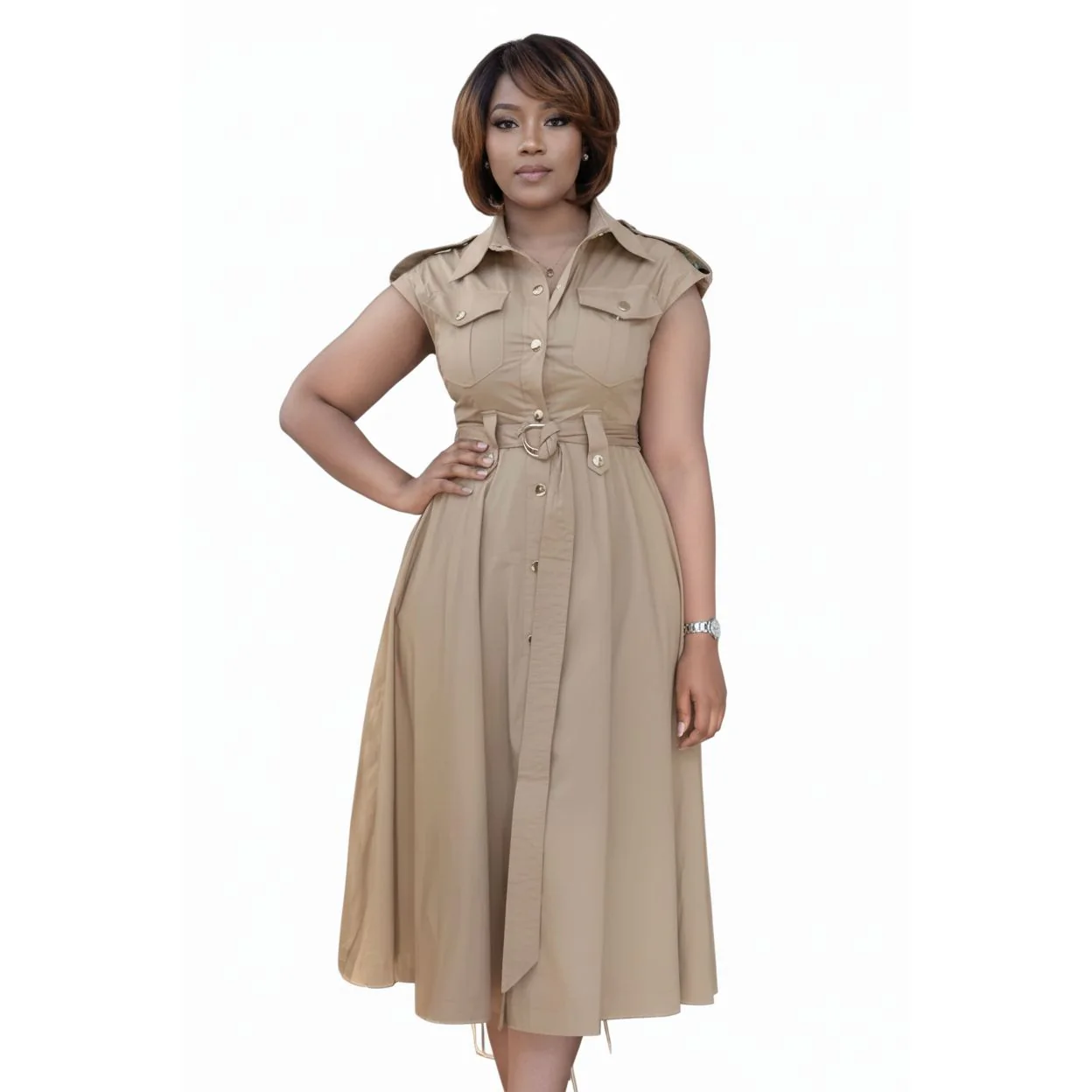 Summer Belted Midi Shirt Dress - Image 2