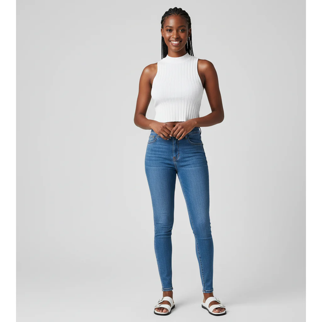 Summer Mock Neck Rib-Knit Tank Top - Image 3