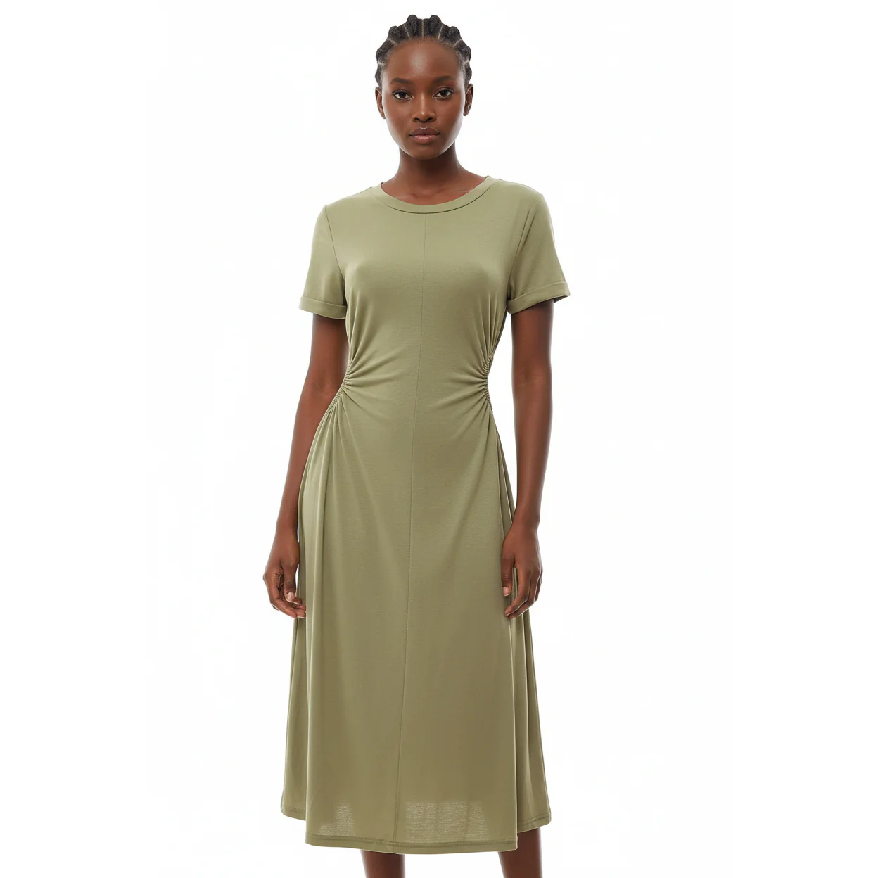 Summer Short Sleeve Single-breasted Knit Dress. - Image 3