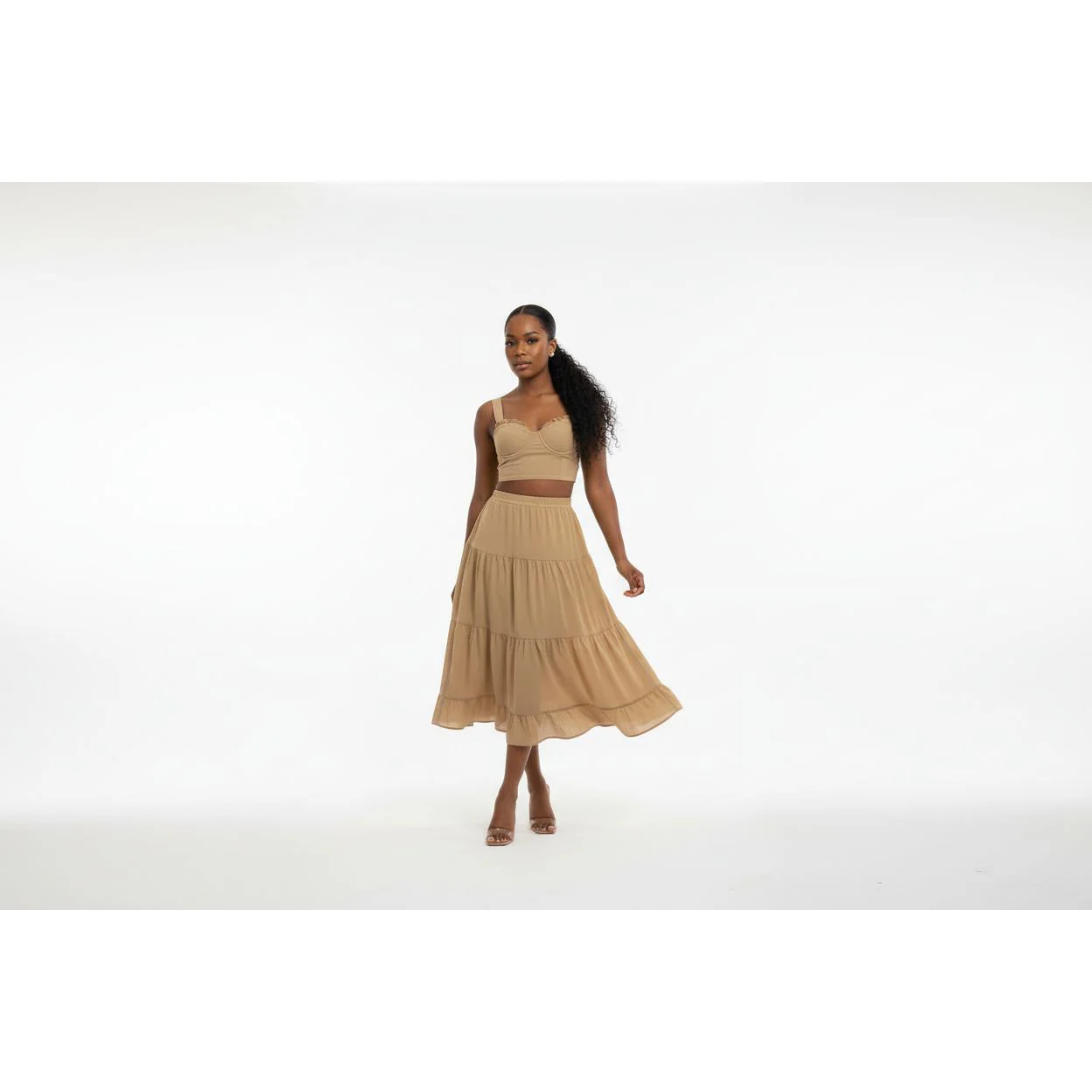 Summer Solid Color Crop Top & Skirt 2-Piece Set. - Image 2