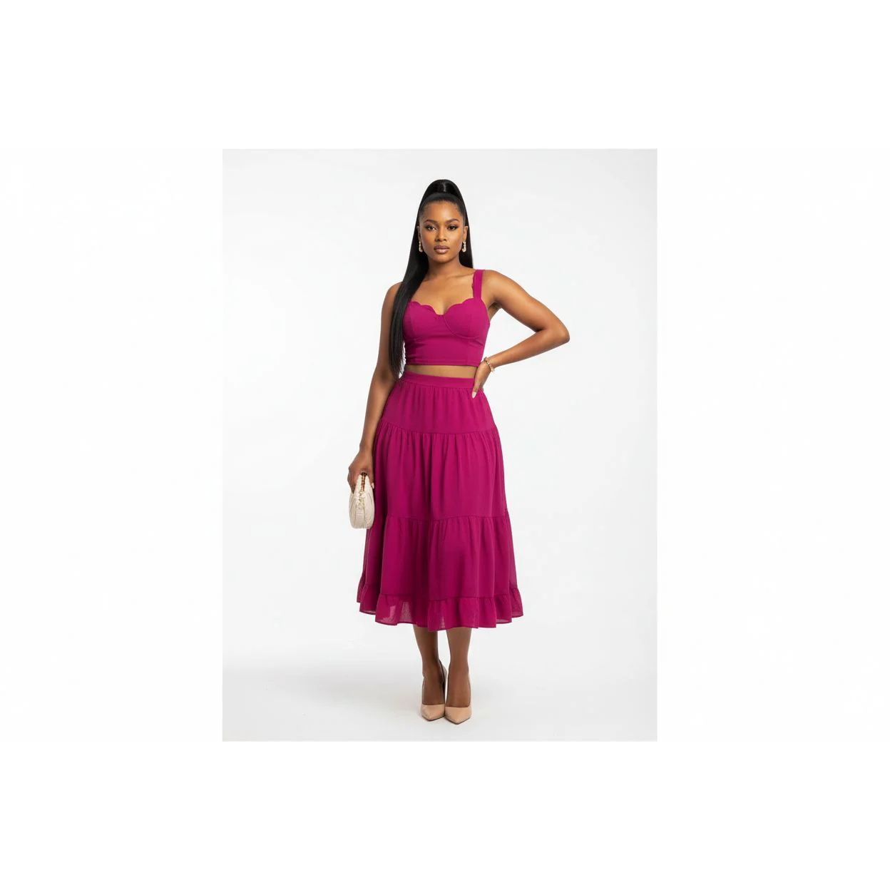 Summer Solid Color Crop Top & Skirt 2-Piece Set. - Image 3
